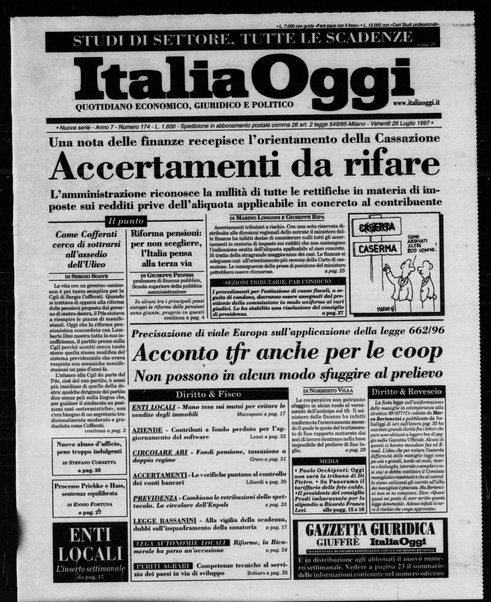 Italia oggi : quotidiano di economia finanza e politica